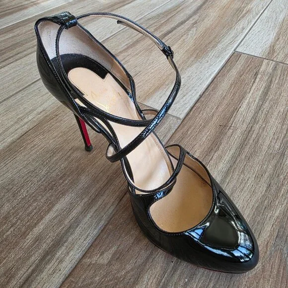 Christian Louboutin Soustelissimo 100 Black Patent Leather T-Strap Eur.39.5 - Picture 4 of 14